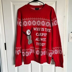 Alex Stevens Christmas Vacation Red Why is the Carpet All Wet Todd Sweater Large